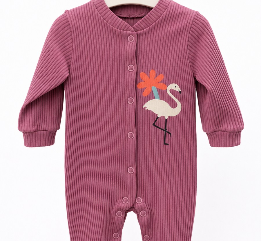 Kız Bebek Flamingo Nakışlı Uzun Kollu Tulum